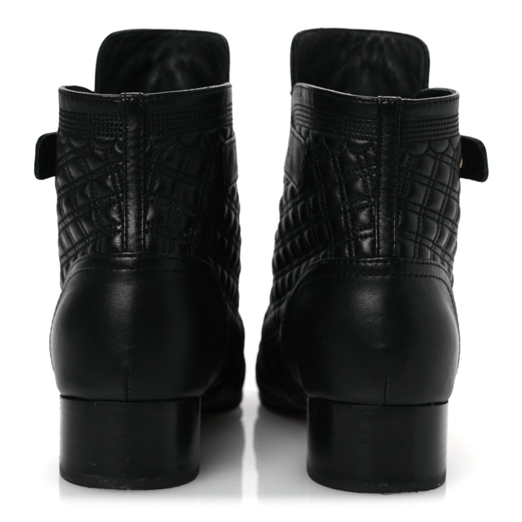 Lambskin Quilted Cap Toe Short Boots 36.5 Black