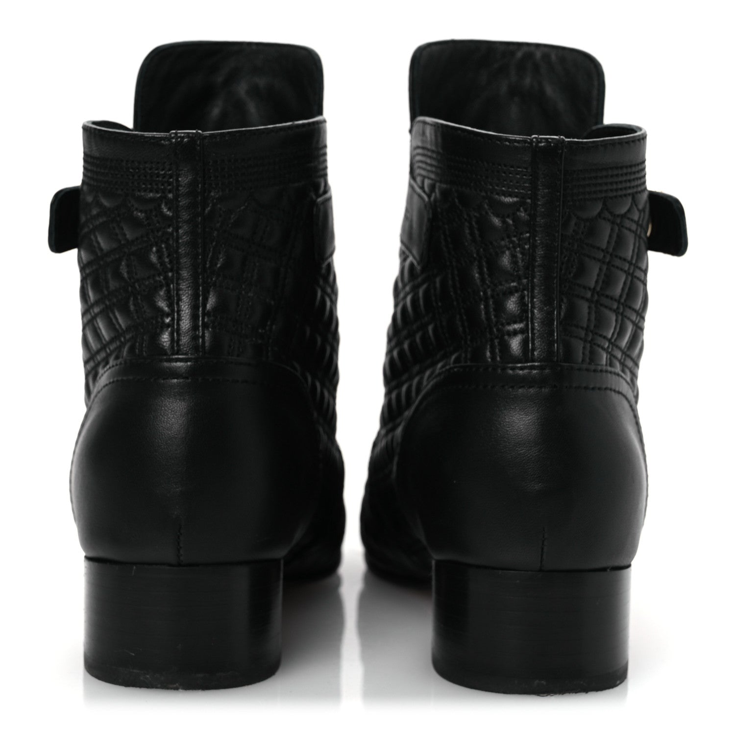 Lambskin Quilted Cap Toe Short Boots 36.5 Black