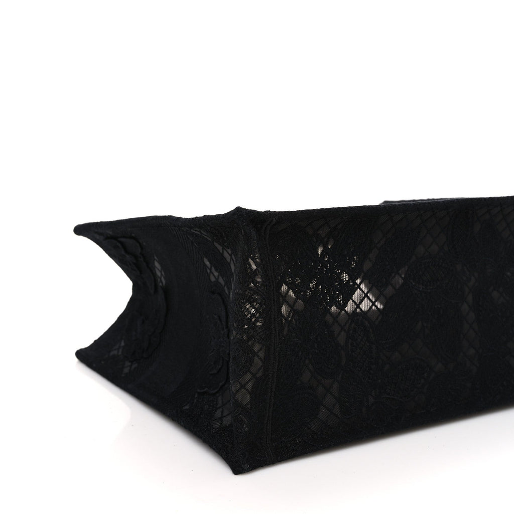 Embroidered 3D Macrame D-Lace Butterfly Medium Book Tote Black