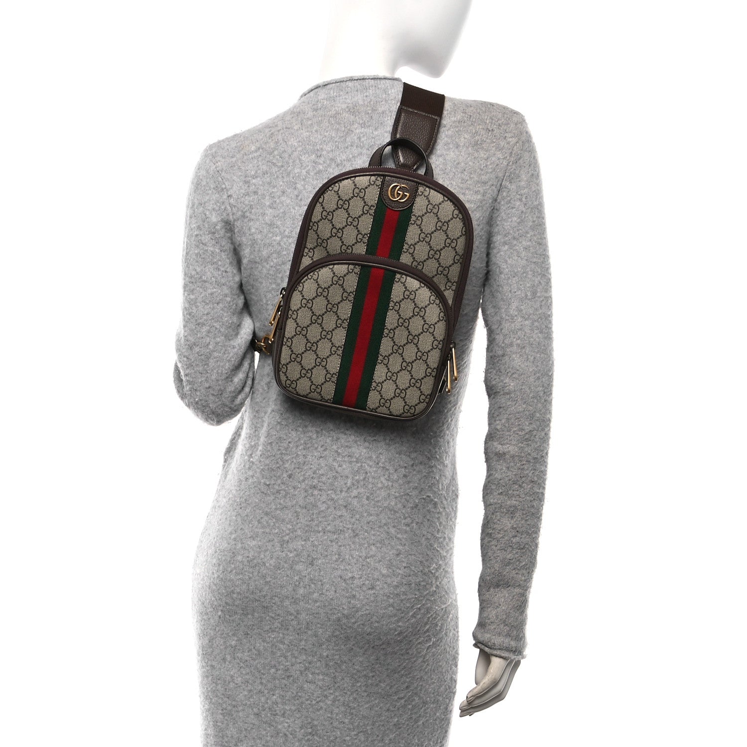 GG Supreme Monogram Web Small Ophidia Sling Backpack Beige Ebony New Acero