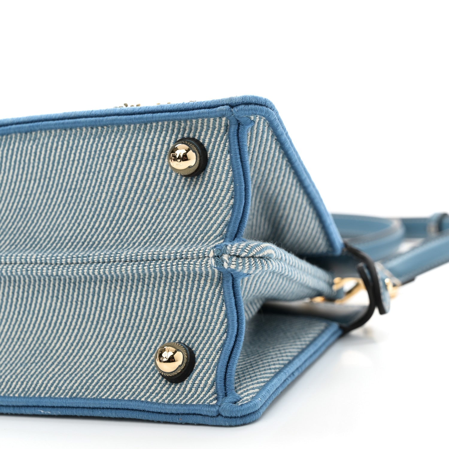 Denim Nappa Floral Embroidered Petite Peekaboo I SEE U Satchel Blue