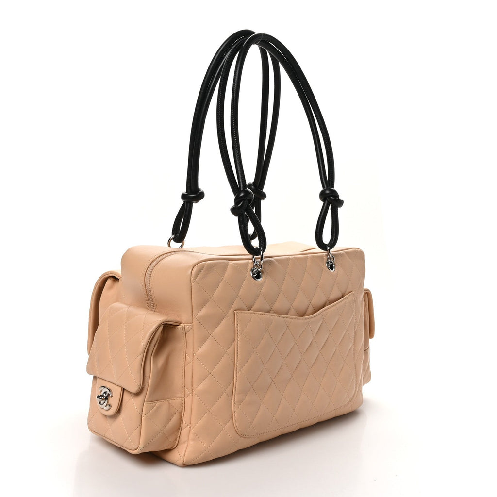 Calfskin Quilted Large Cambon Multipocket Reporter Beige Black