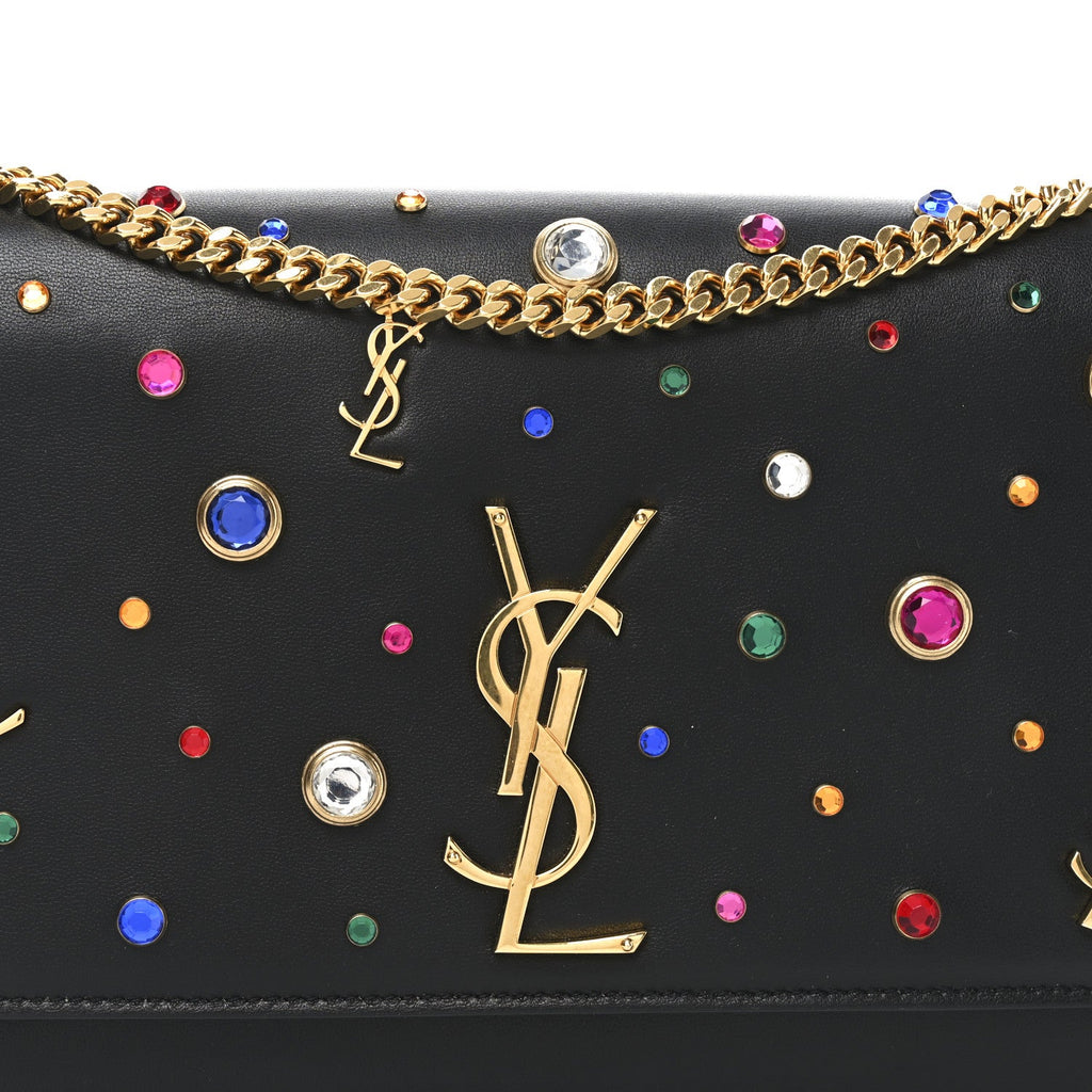 Calfskin Crystal Medium Monogram Kate Satchel Black