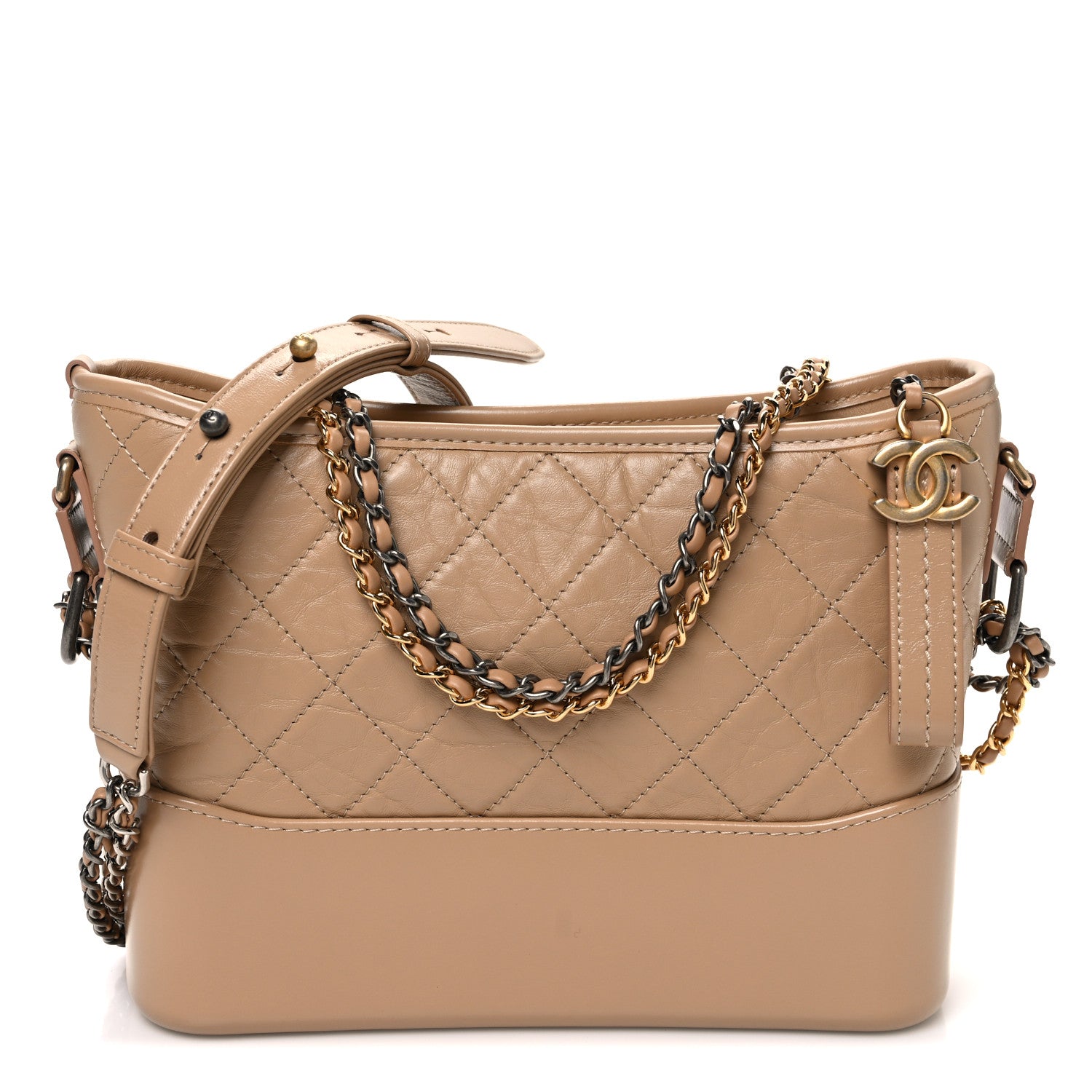 Aged Calfskin Quilted New Medium Gabrielle Hobo Beige