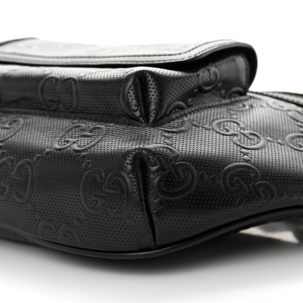 Calfskin GG Tennis Embossed Pocket Belt Bag Black