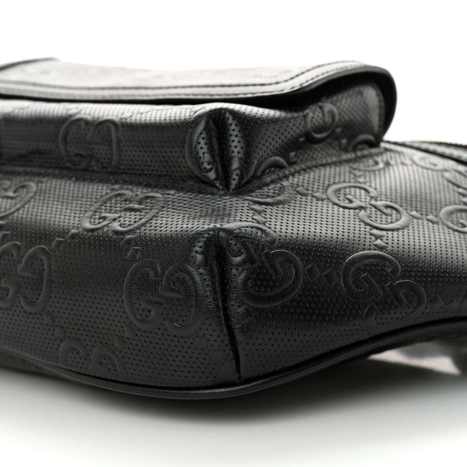Calfskin GG Tennis Embossed Pocket Belt Bag Black