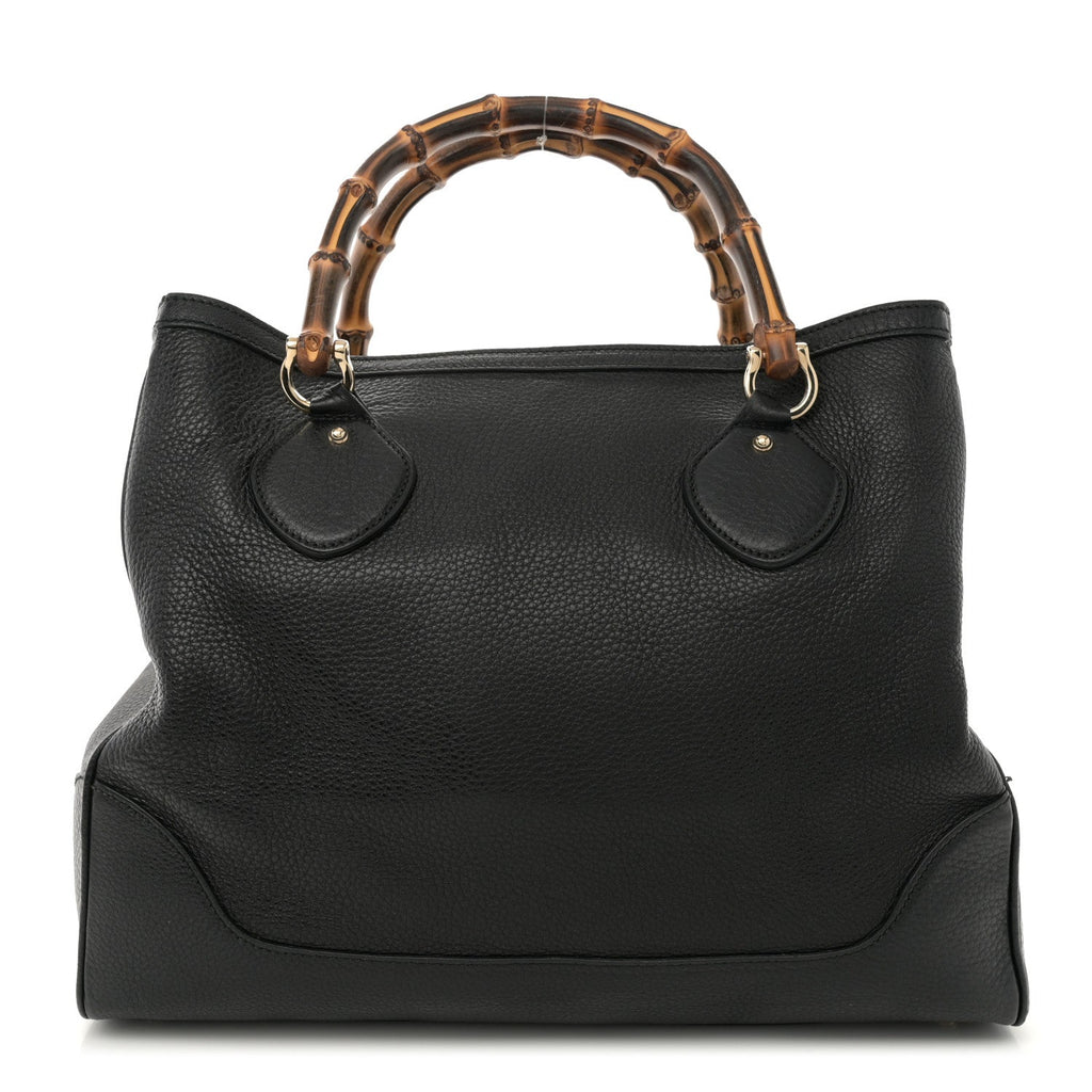 Grained Calfskin Medium Diana Bamboo Top Handle Tote Black