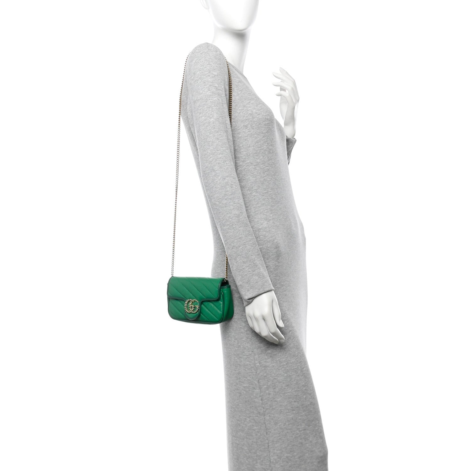Azalea Calfskin Enamel Matelasse Diagonal Super Mini Torchon GG Marmont Shoulder Bag New Shamarock Emerald