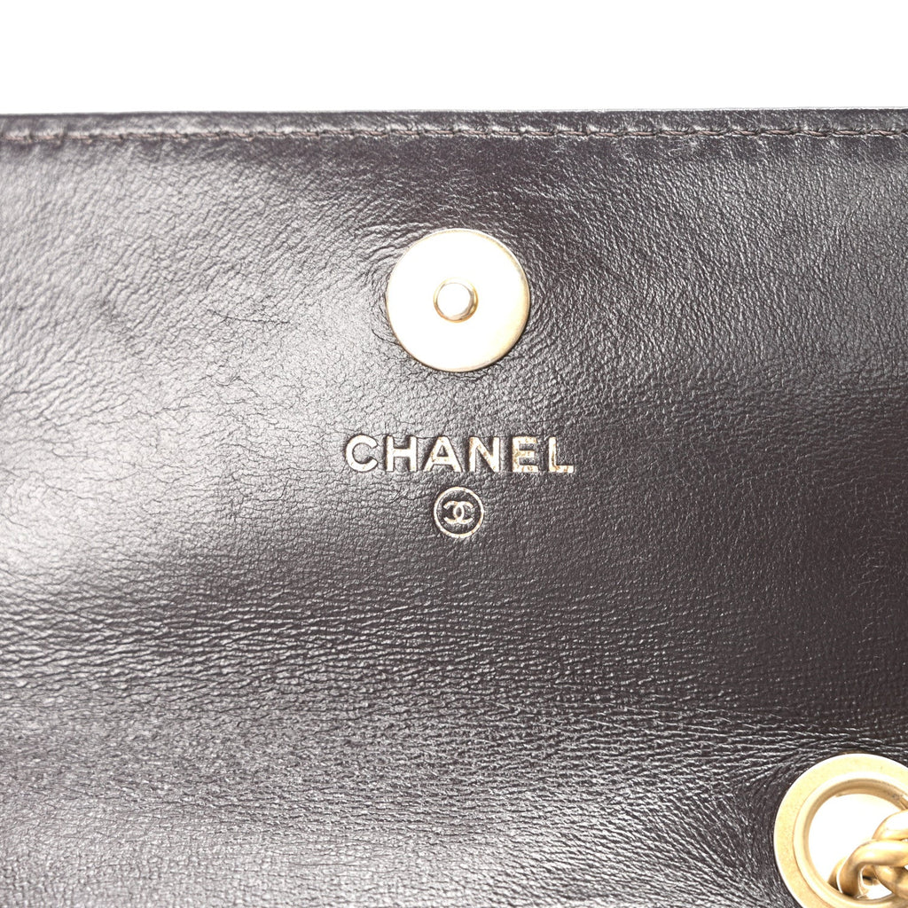 Lambskin Quilted Pillow Crush Flap Phone Holder With Chain Dark Brown