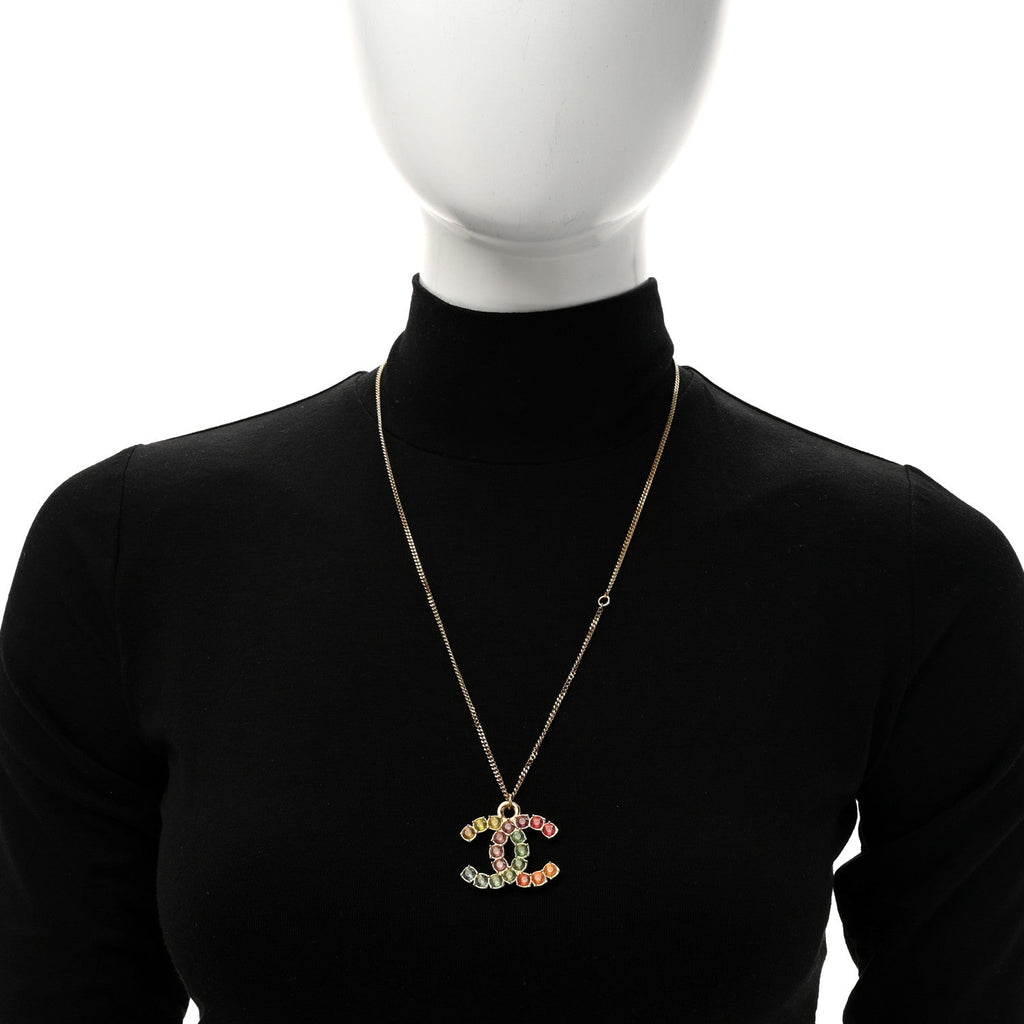 Crystal CC Pendant Necklace Gold Multicolor