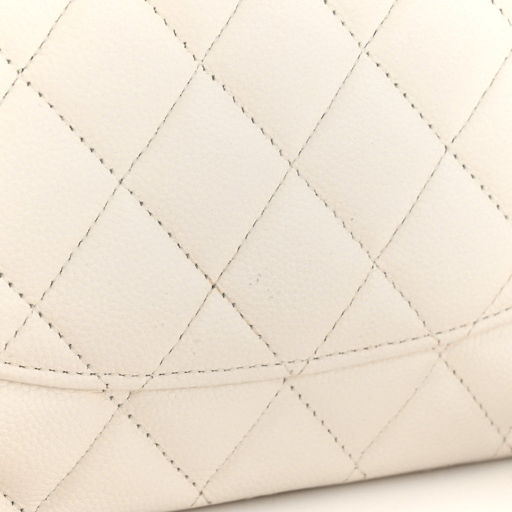 Caviar Quilted Medium Double Flap White