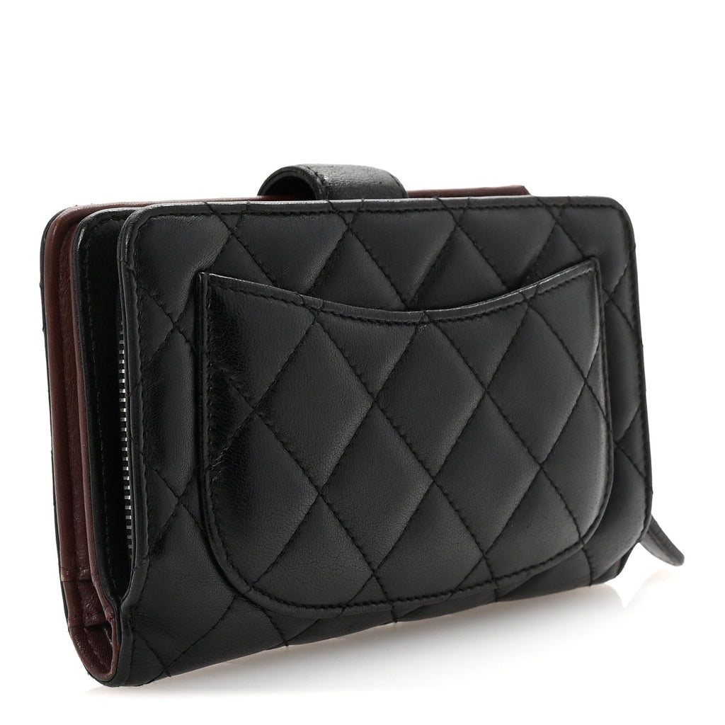 Lambskin Quilted Zipped Pocket Wallet Black