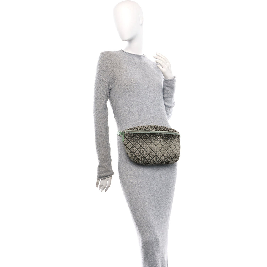 Denim Quilted Denimpression Waist Bag Green Black