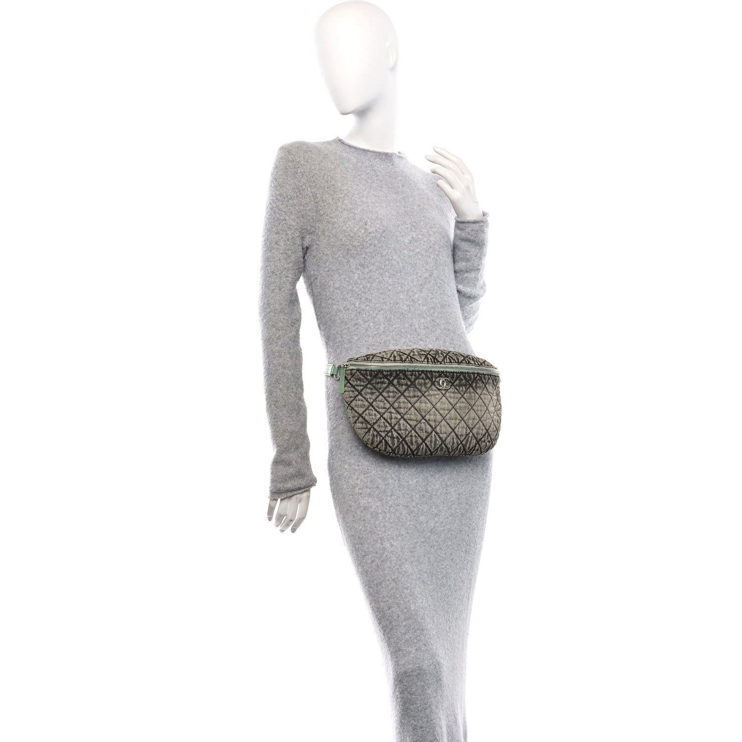 Denim Quilted Denimpression Waist Bag Green Black