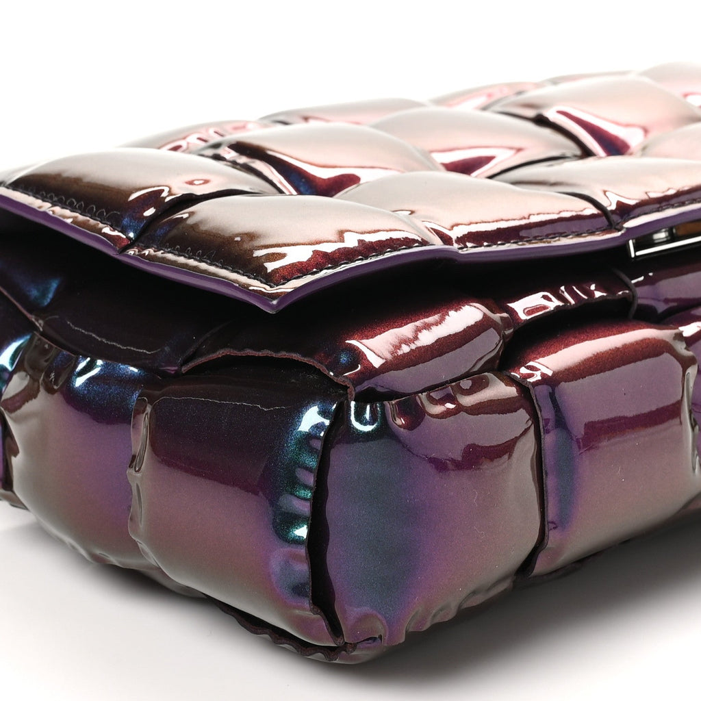 Glossy Nail Polish Nappa Maxi Intreccio Padded Cassette Crossbody Bag Holographic