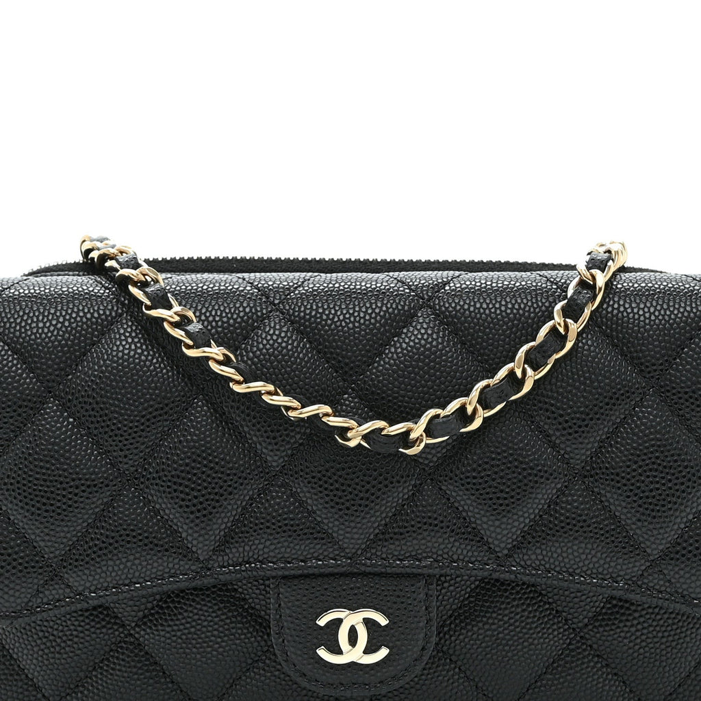 Caviar Quilted Flap Phone Holder With Chain Black