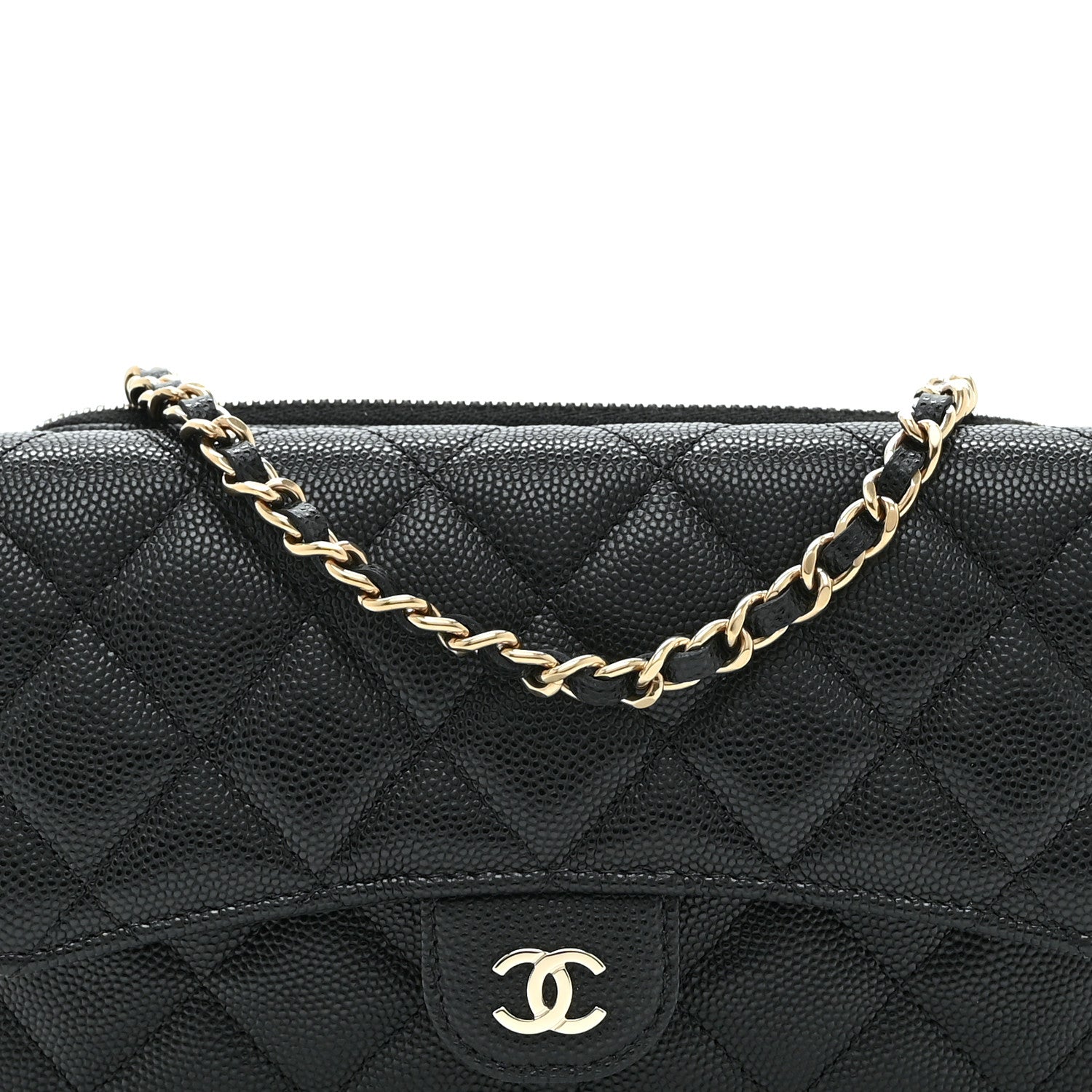 Caviar Quilted Flap Phone Holder With Chain Black