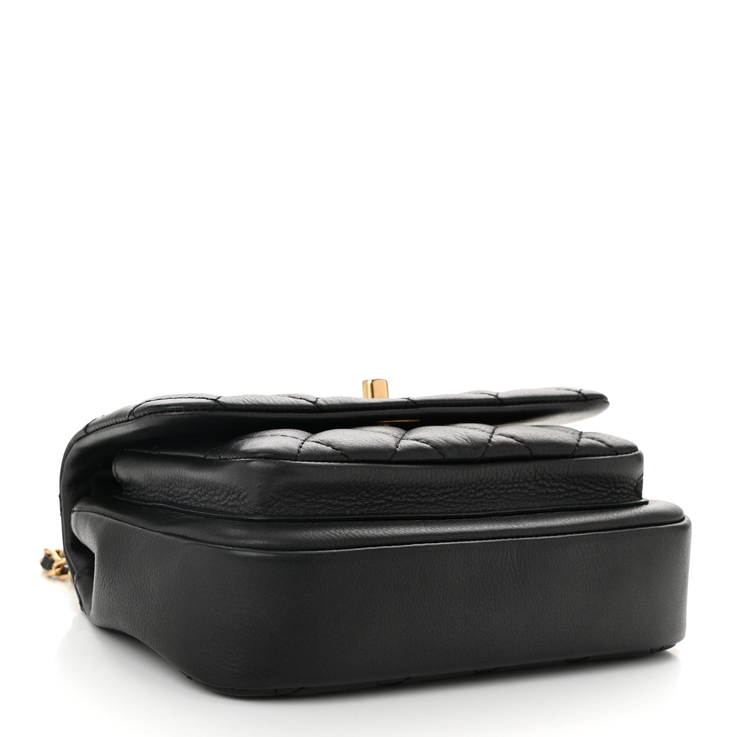 Calfskin Quilted Top Handle Flap Black