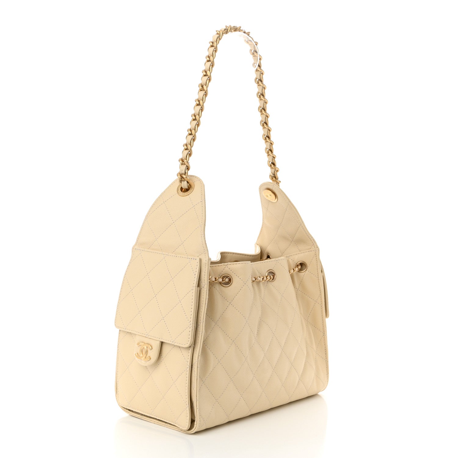 Caviar Quilted Small Chanel 25 Handbag Light Beige
