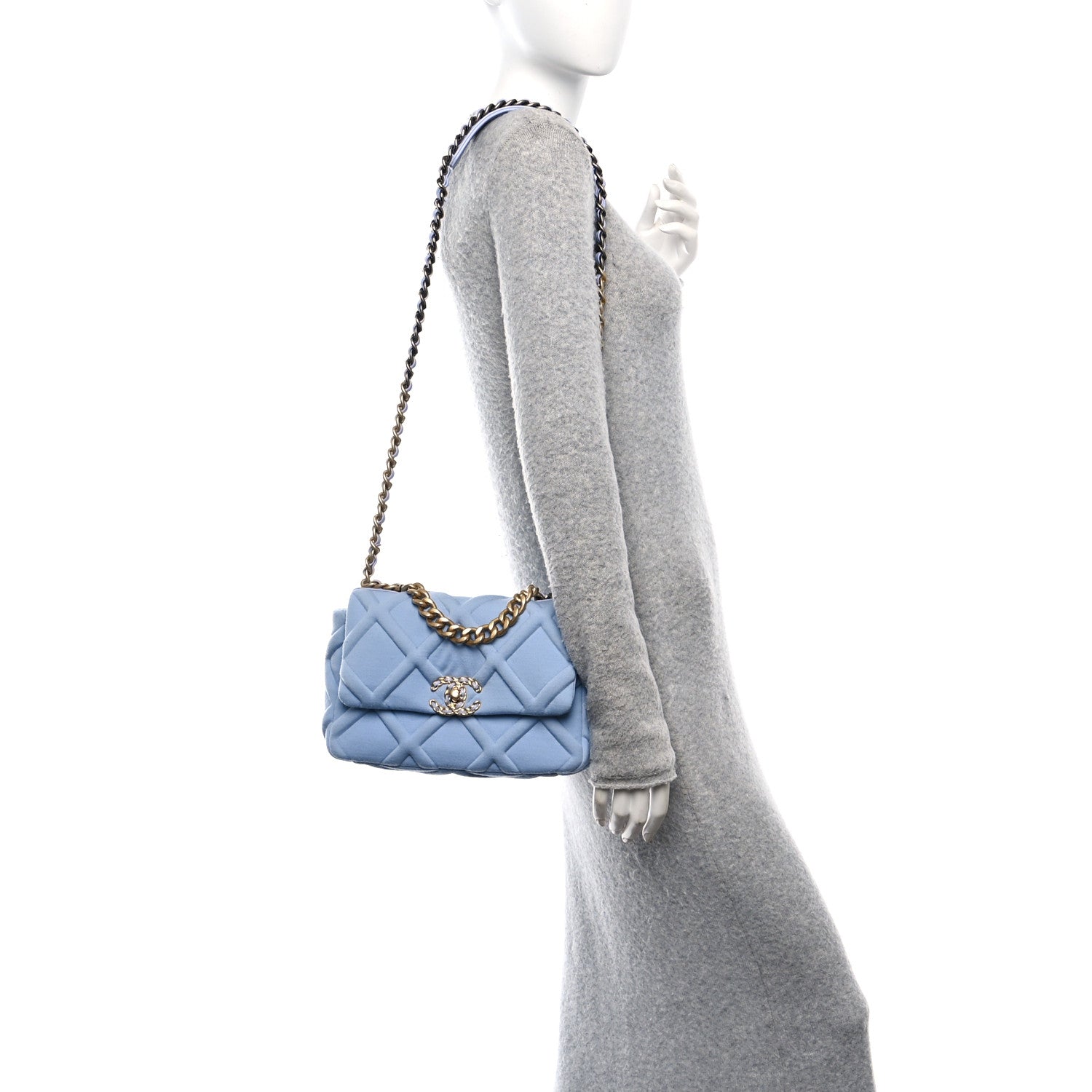 Jersey Lambskin Quilted Medium Chanel 19 Flap Light Blue