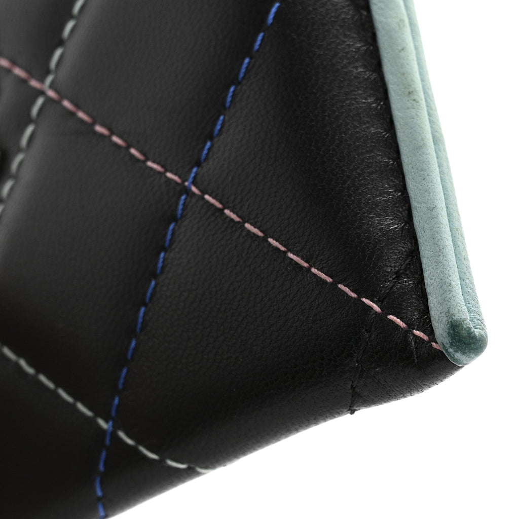 Lambskin Quilted Chanel Card Holder Black Pink Light Blue