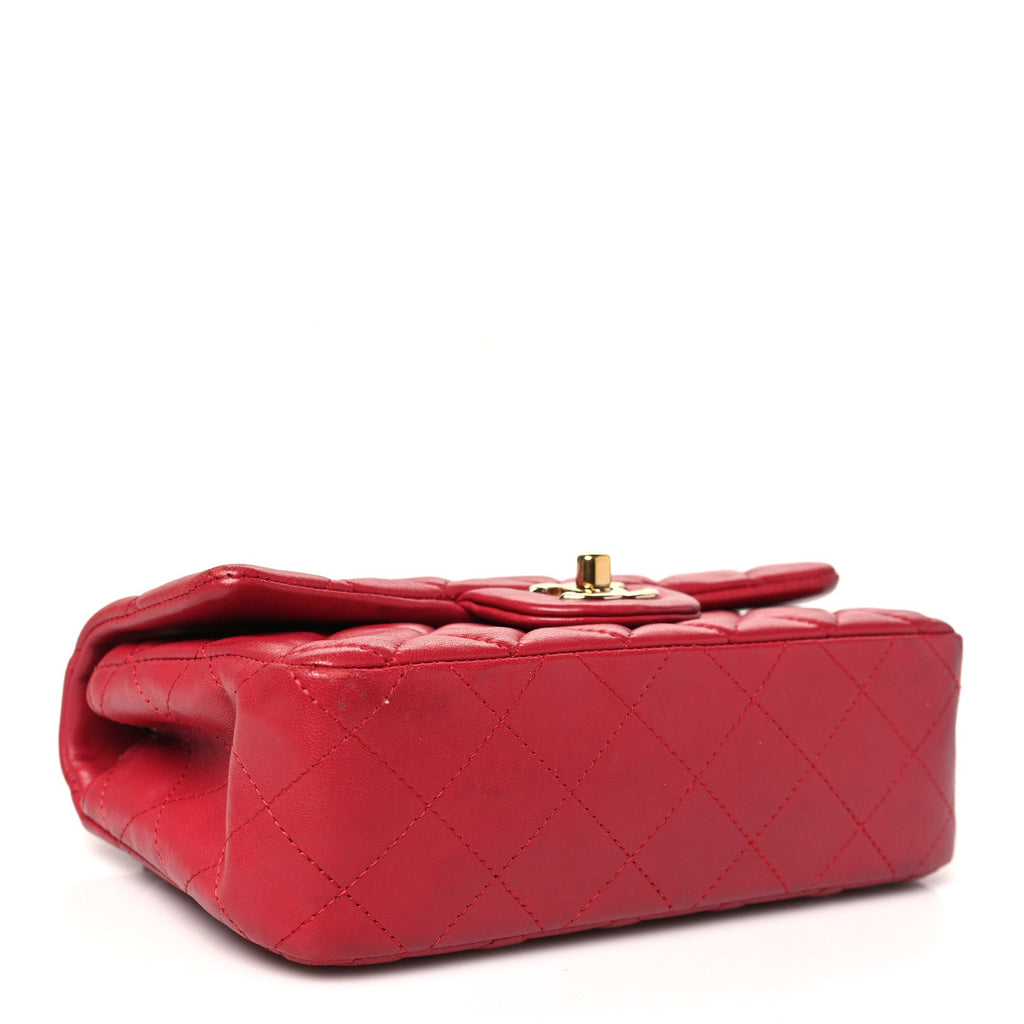 Lambskin Quilted Mini Rectangular Flap Dark Pink