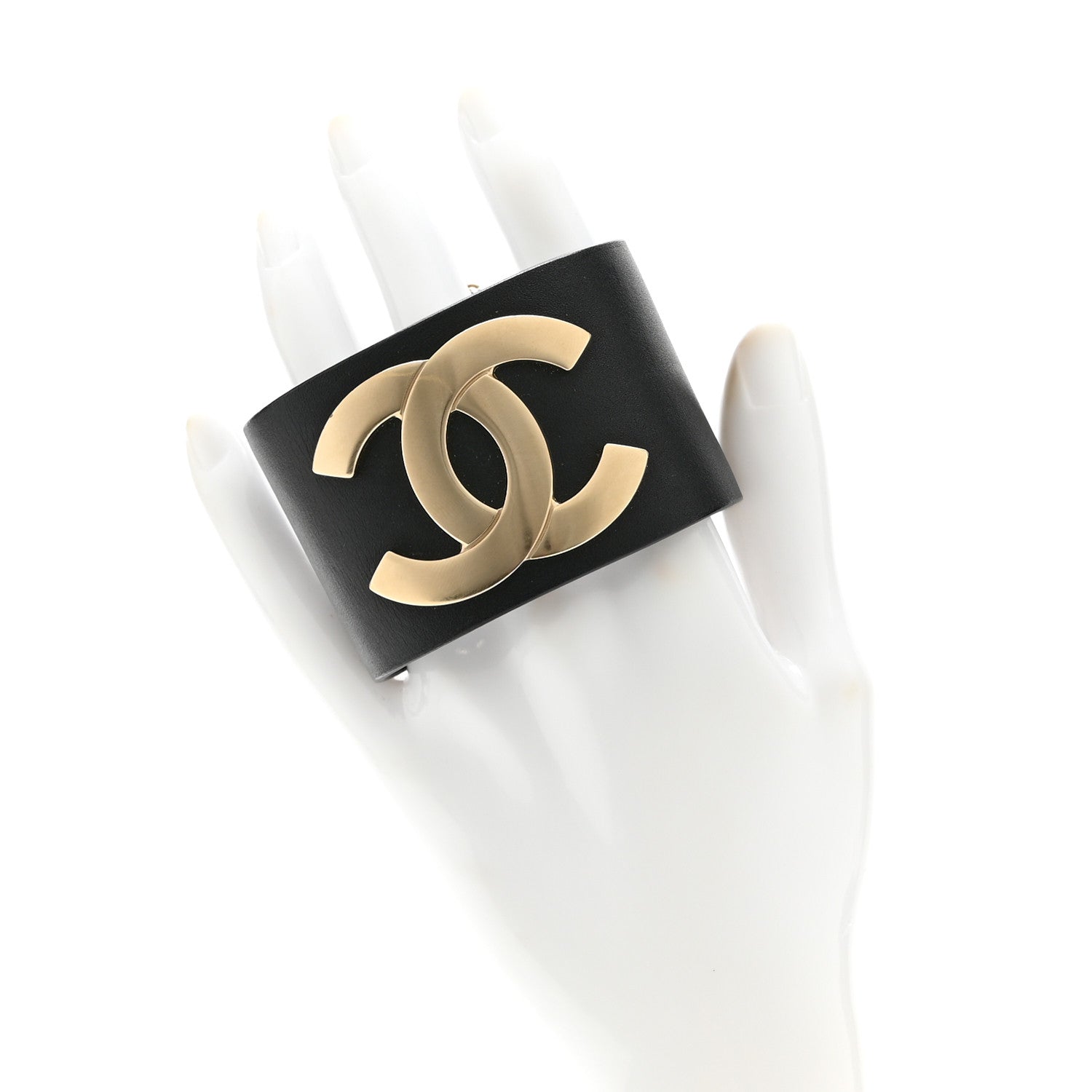 Calfskin CC Wide Cuff M Black Gold