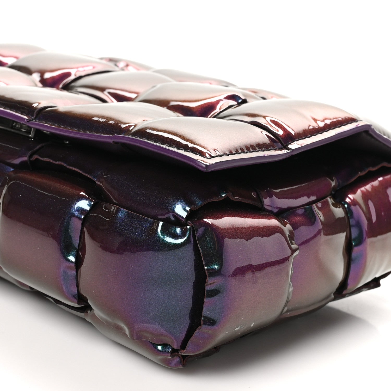 Glossy Nail Polish Nappa Maxi Intreccio Padded Cassette Crossbody Bag Holographic