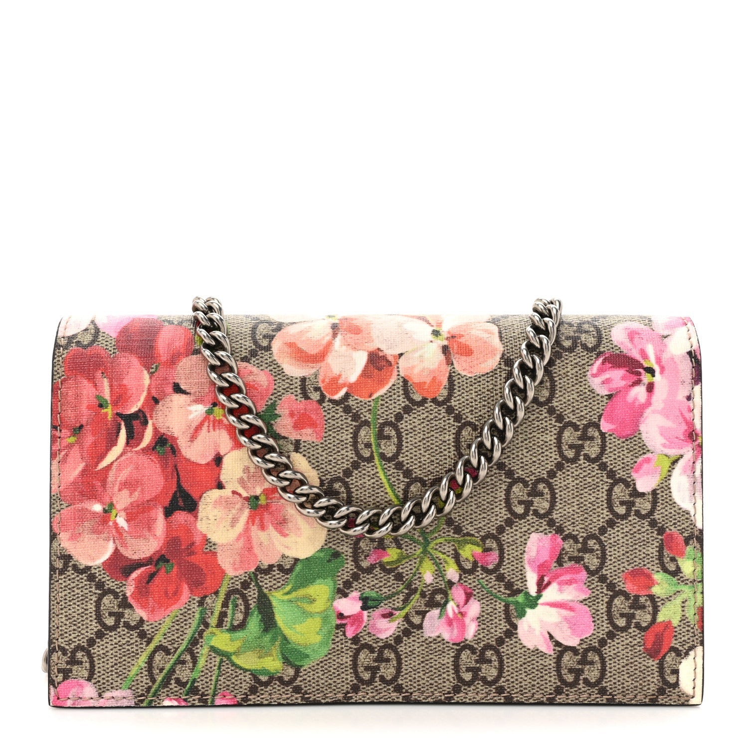 GG Supreme Monogram Blooms Chain Wallet Beige Multicolor Dry Rose