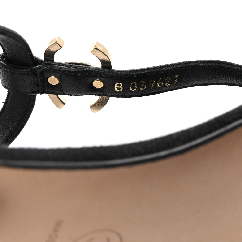 Lambskin CC Logo Thong Sandals 36 Black