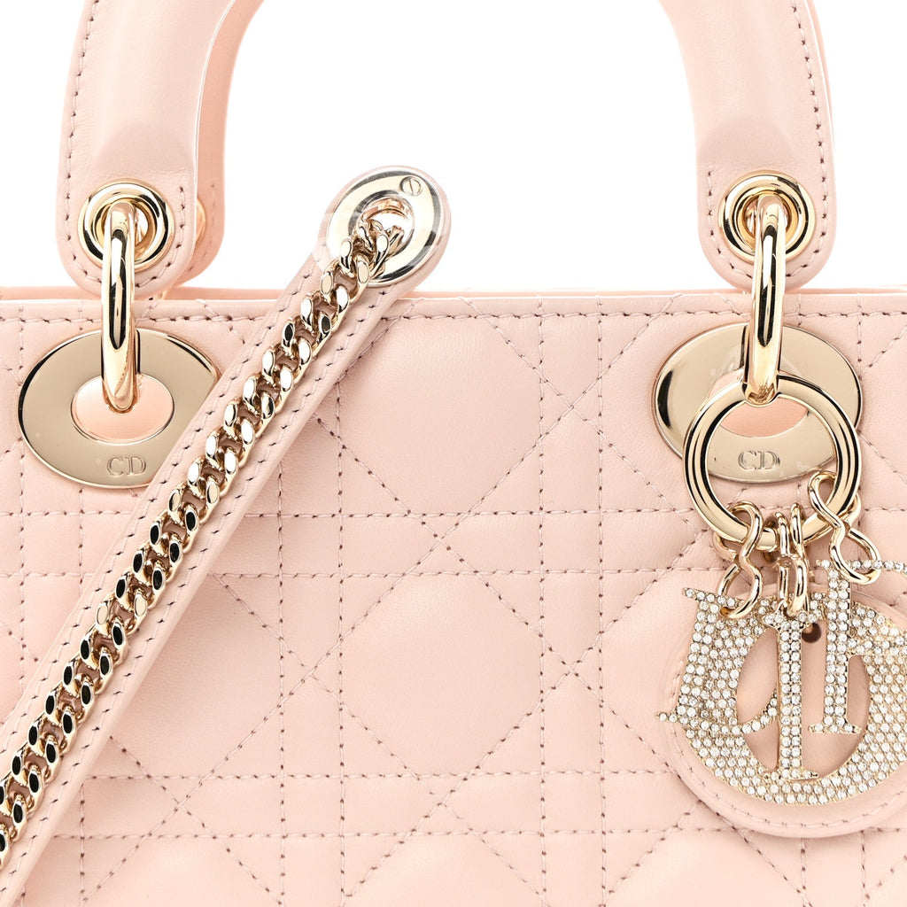 Lambskin Cannage Crystal Mini Lady Dior Powder Pink