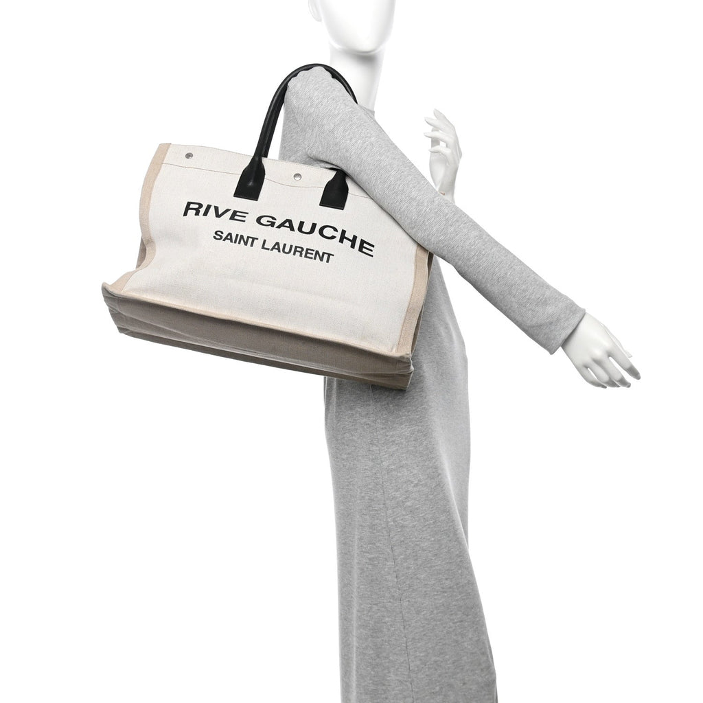 Linen Calfskin Rive Gauche Tote Optic White