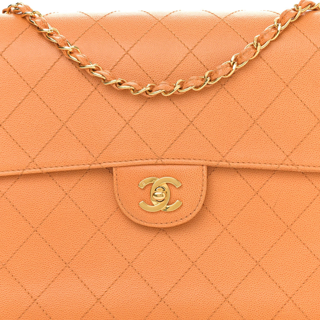 Caviar Stitched Jumbo Single Flap Orange