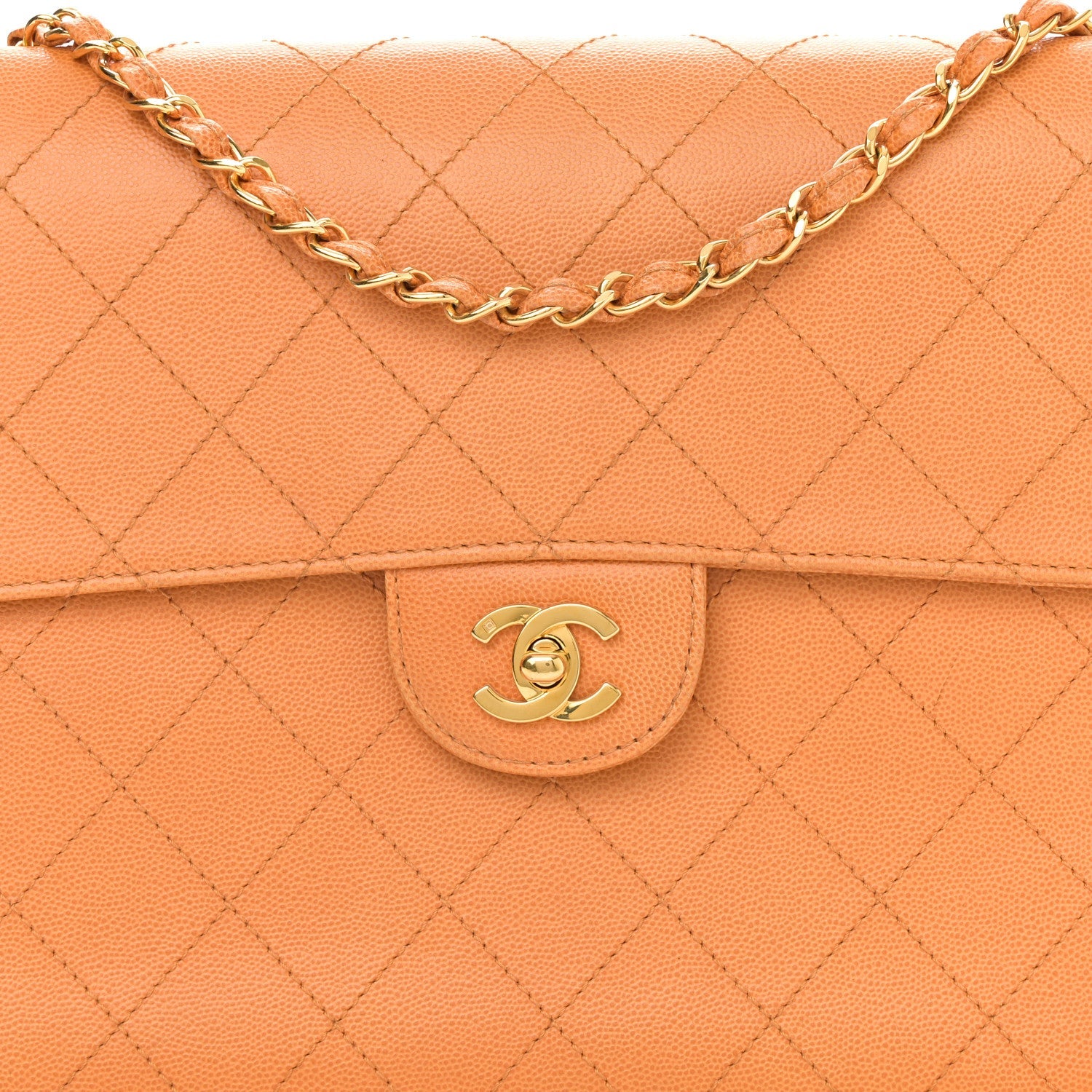 Caviar Stitched Jumbo Single Flap Orange