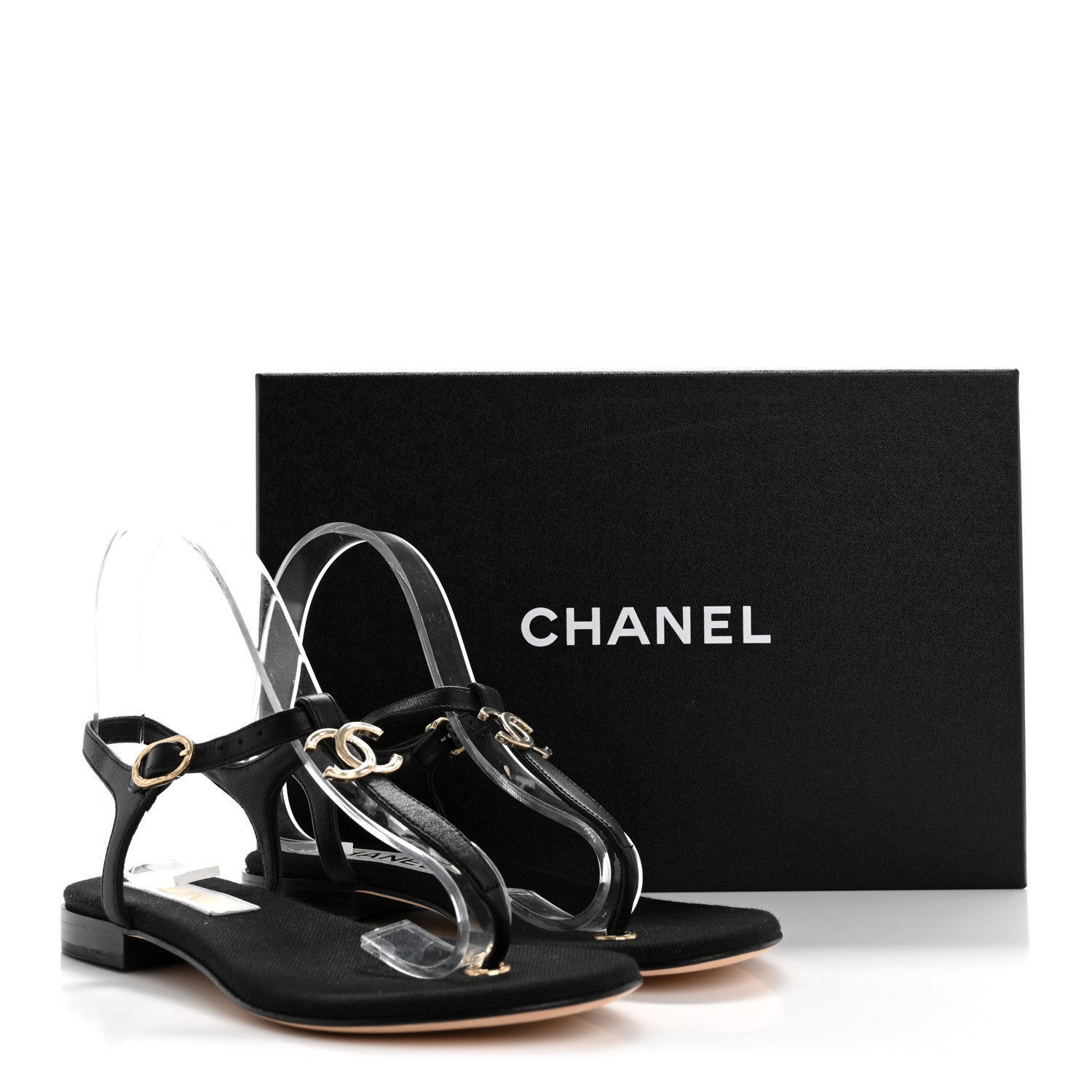 Lambskin CC Logo Thong Sandals 36 Black