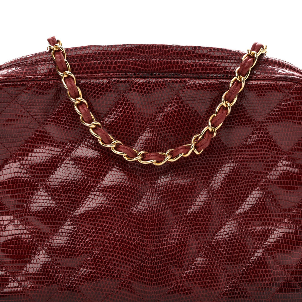 Lizard Quilted Small Tassel Camera Case Burgundy
