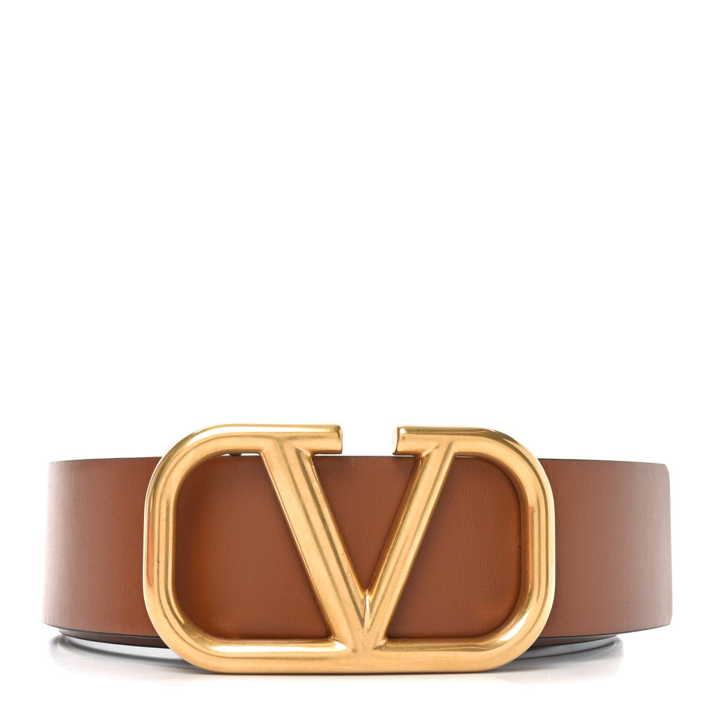 Glossy Calfskin VLogo Reversible 40mm Belt 80 32 Saddle Brown Black