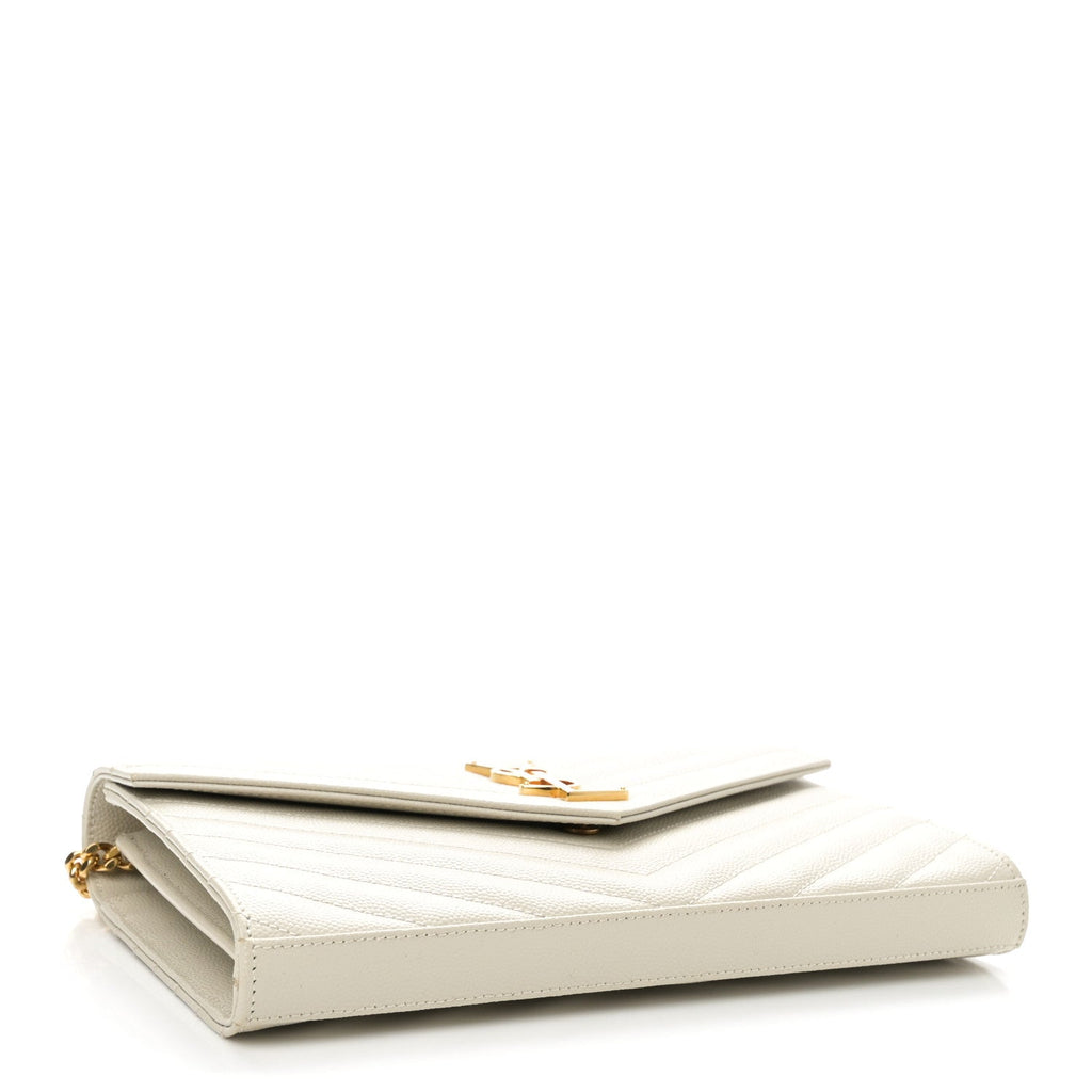 Grain De Poudre Matelasse Chevron Monogram Chain Wallet Crema Soft