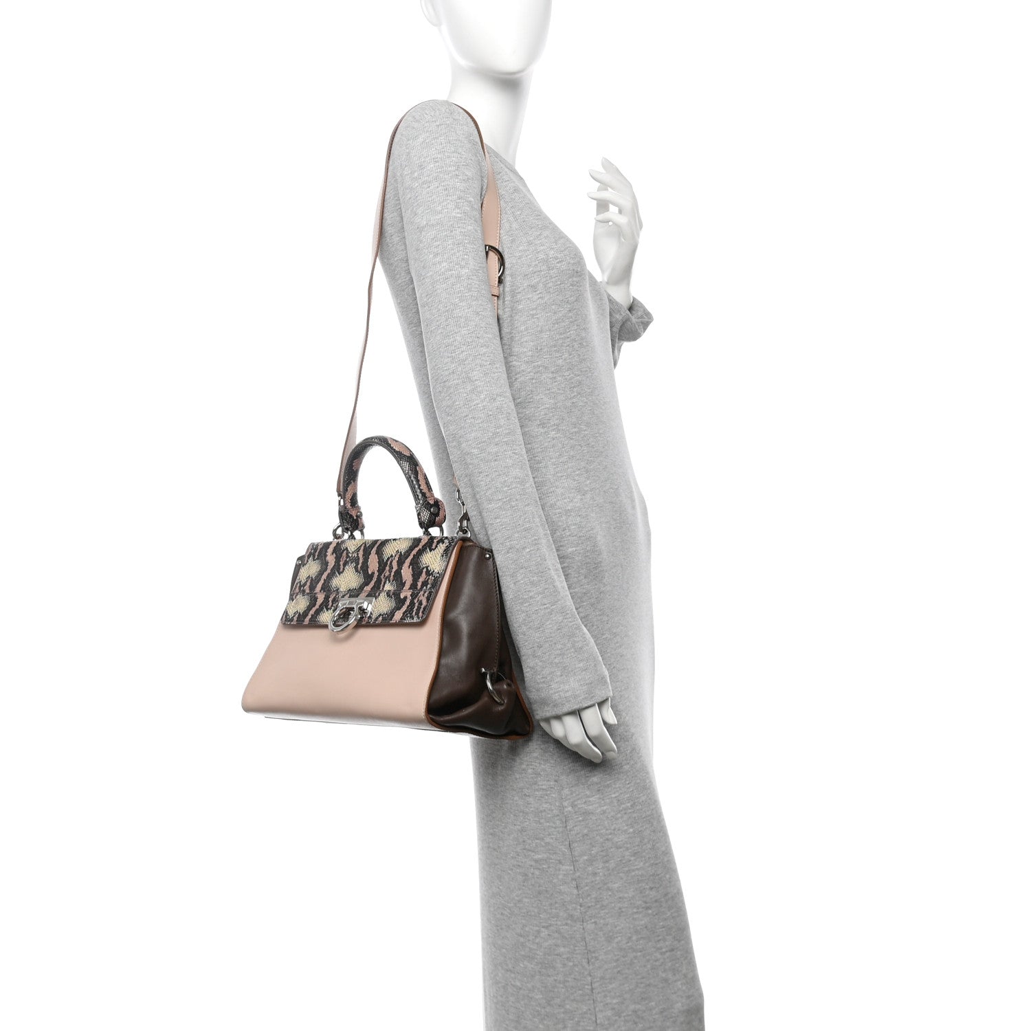 Calfskin Snakeskin Medium Sofia Satchel Beige Brown Multicolor