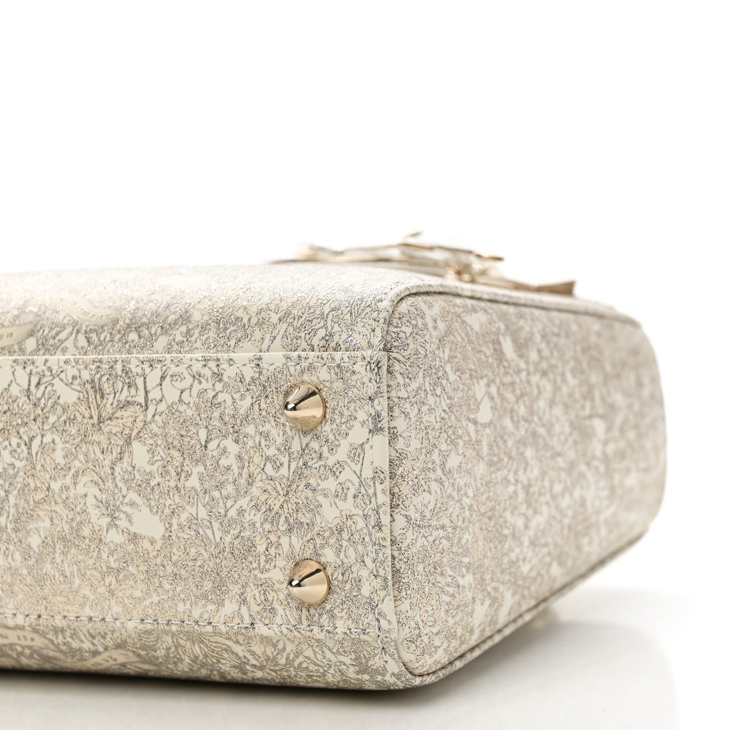 Calfskin Around The World Printed Small My ABCDior Lady Dior White Gold