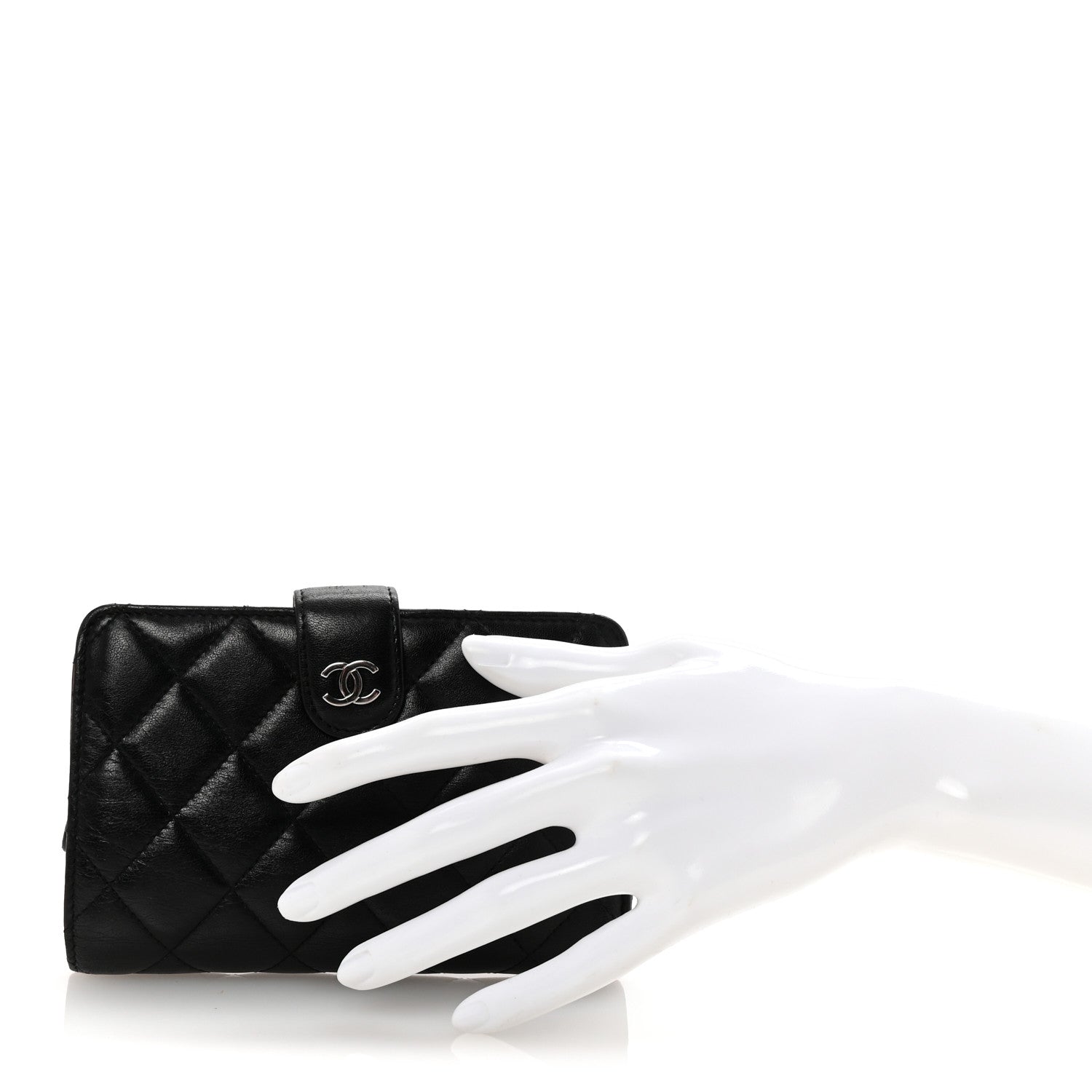 Lambskin Quilted Zipped Pocket Wallet Black