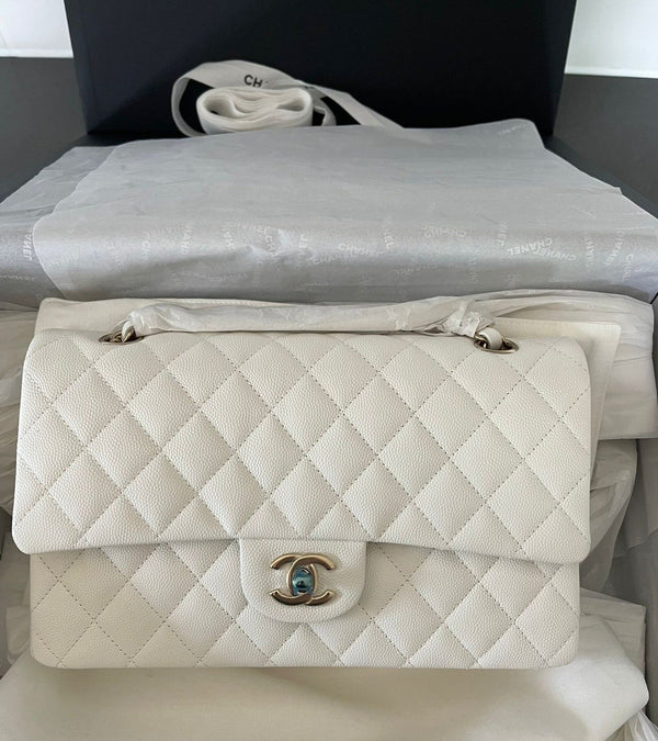 Chanel Classic Flap Bag Medium GHW (White)