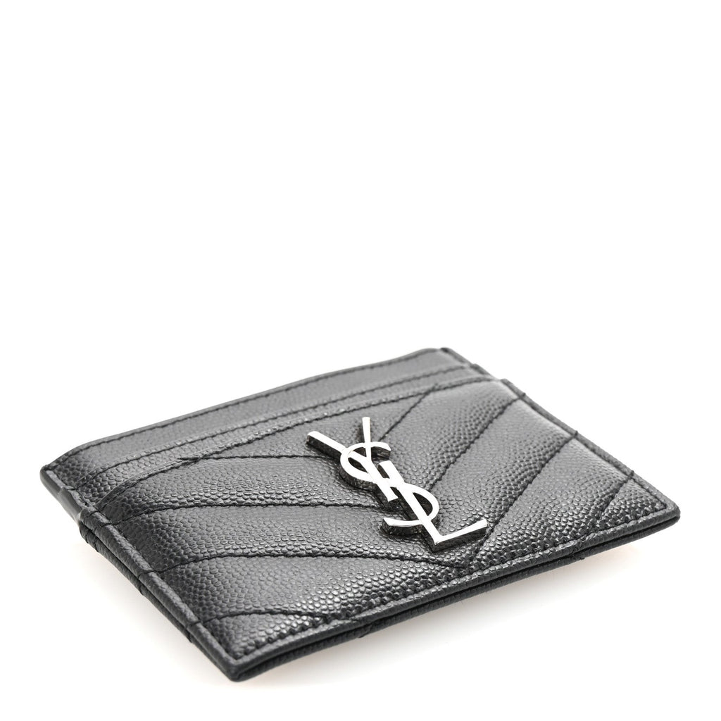 Grain De Poudre Matelasse Chevron Monogram Credit Card Case Black