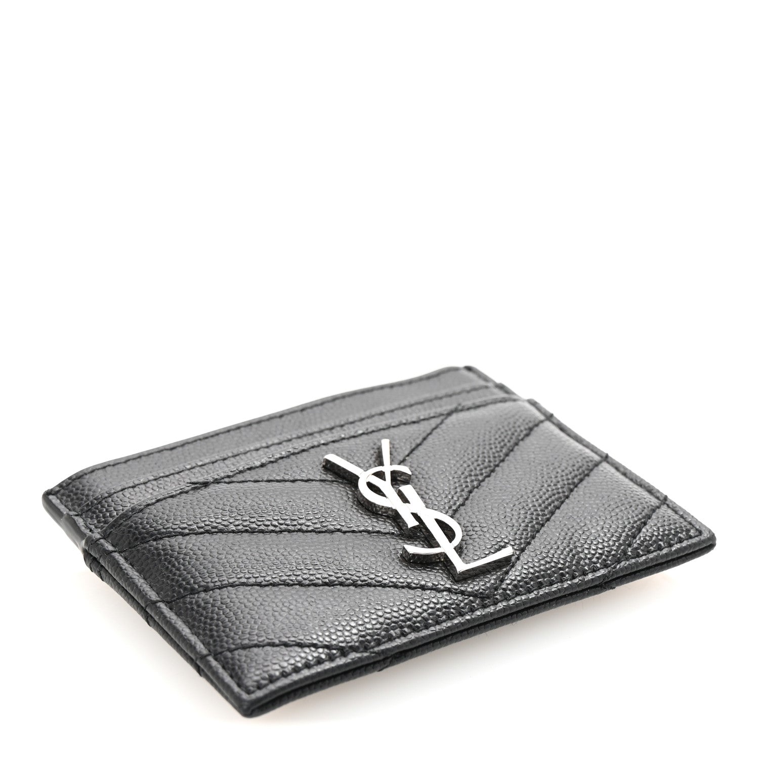 Grain De Poudre Matelasse Chevron Monogram Credit Card Case Black