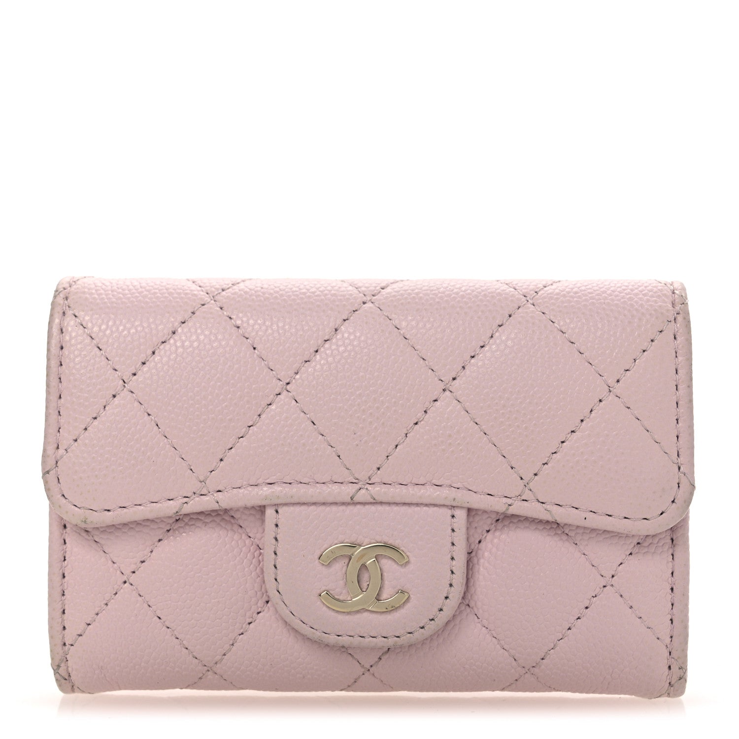 Caviar Quilted Flap Card Holder Wallet Light Pink