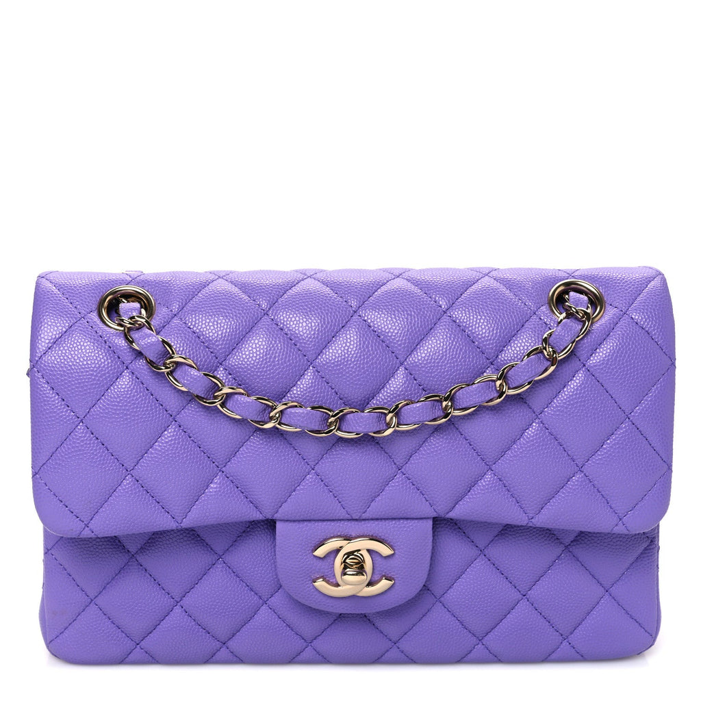 Caviar Quilted Small Double Flap Purple