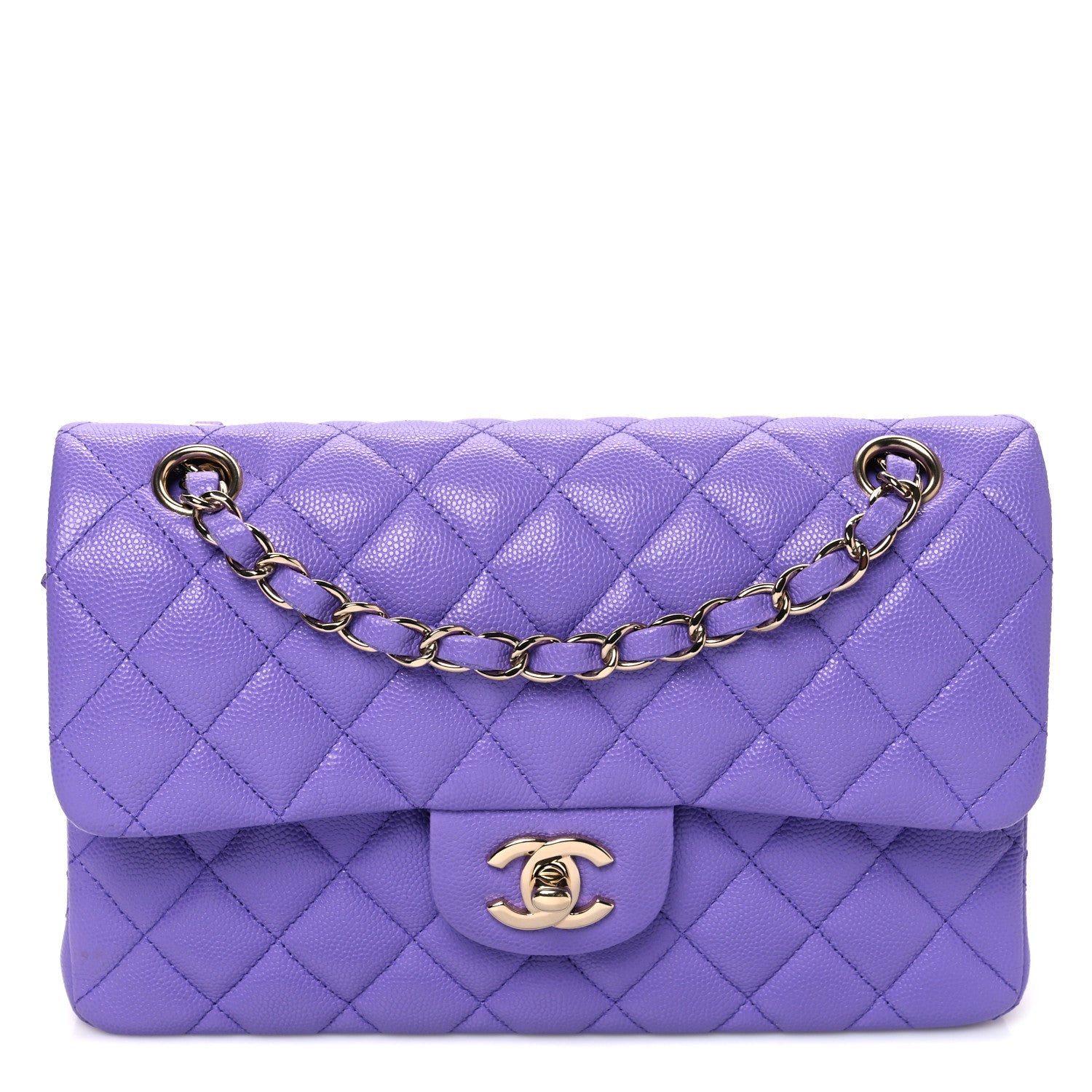Caviar Quilted Small Double Flap Purple