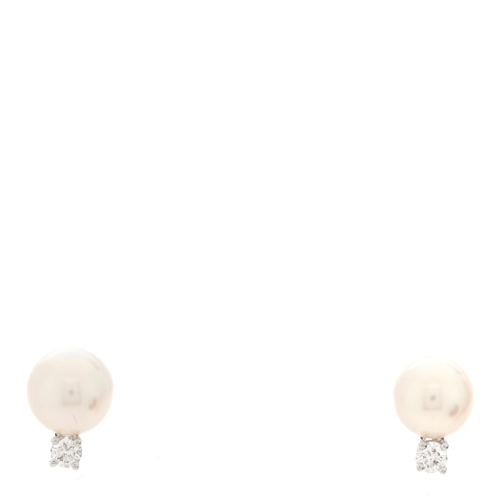 18K White Gold Diamond Akoya Cultured Pearl 6.5-7mm Signature Earrings