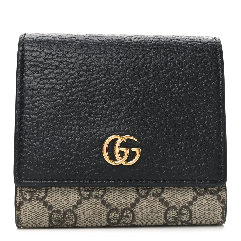 Dollar Calfskin GG Supreme Monogram Medium GG Marmont Wallet Black Beige Ebony