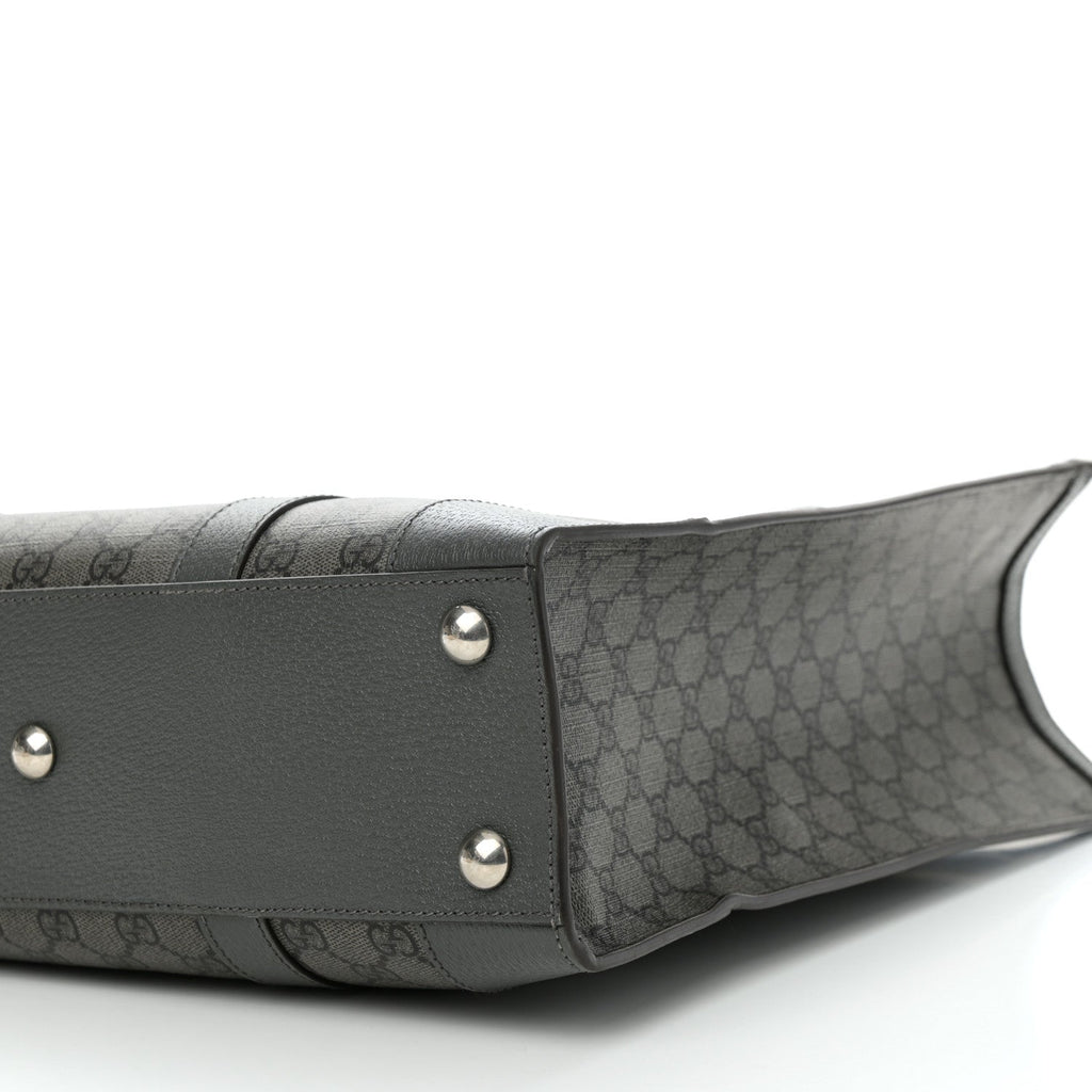 GG Supreme Monogram Textured Dollar Calfskin Medium Ophidia Tote Grey Black Graphite Grey